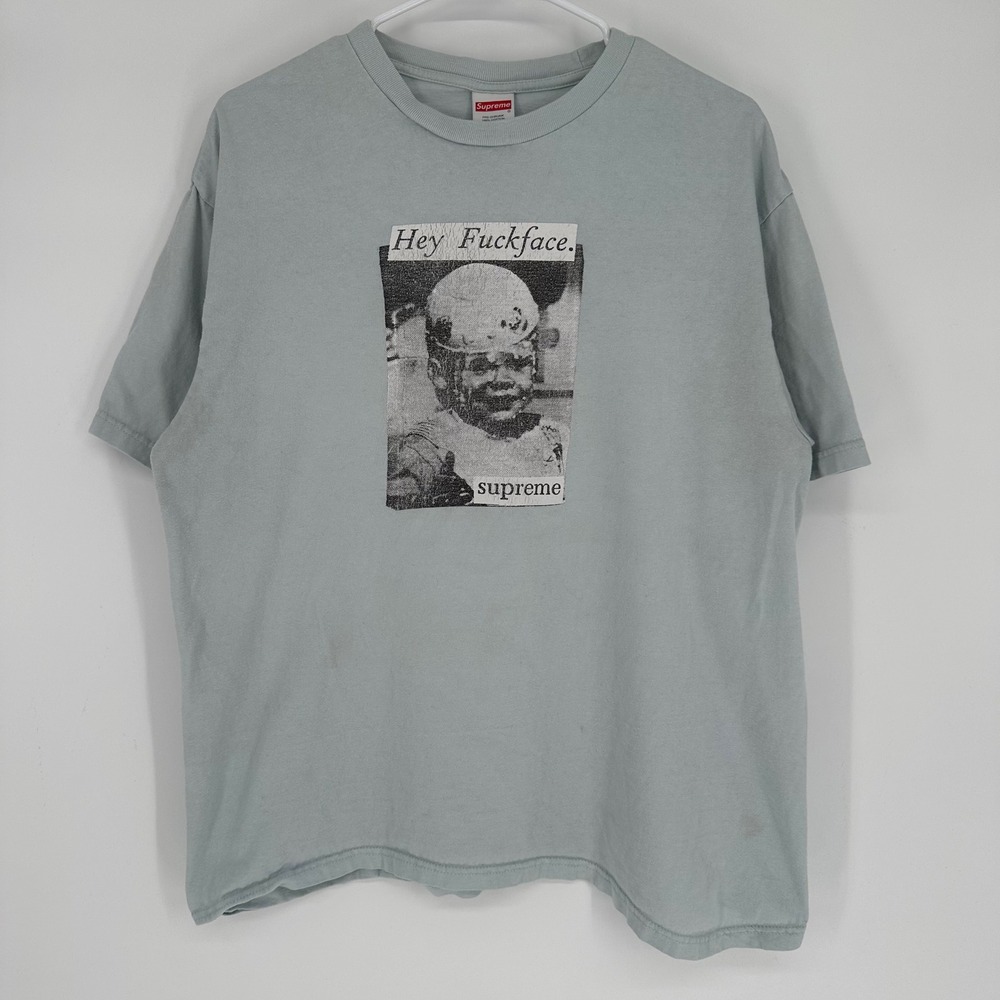 Supreme Hey Fuckface Graphic T-Shirt Mens Large Sage Green Made in USA